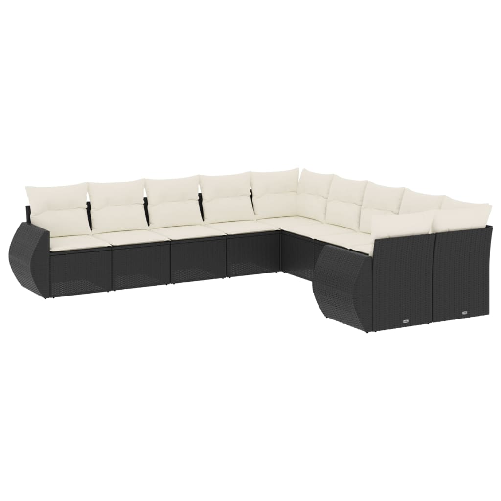 10 részes fekete polyrattan kerti ülőgarnitúra párnákkal (3221905)
