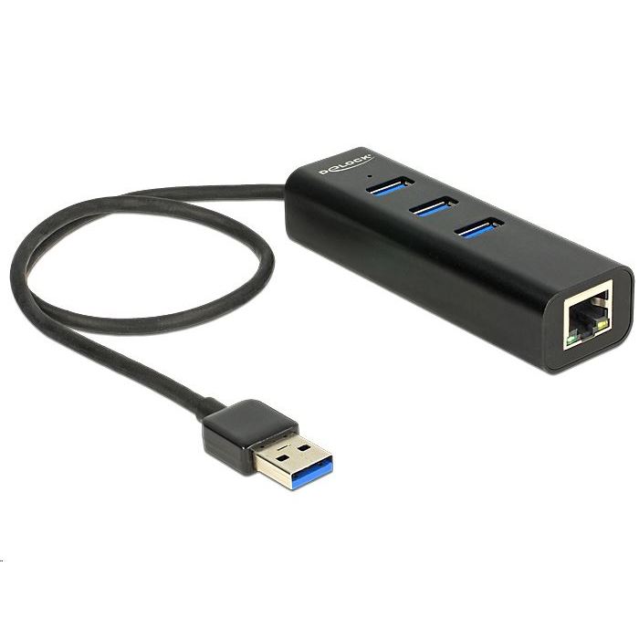 Delock 62653 USB3.0 Hub 3 portos + Gigabit LAN fekete (Delock 62653)