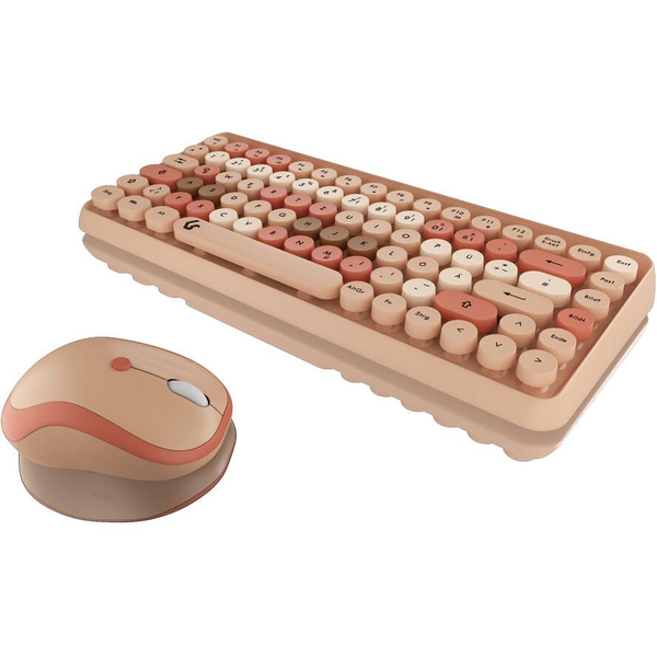 KeySonic KSKM-5200M-RF tastatur Mus inkluderet Kontor RF trådløst QWERTZ Tysk Beige, Brun, Lyserød