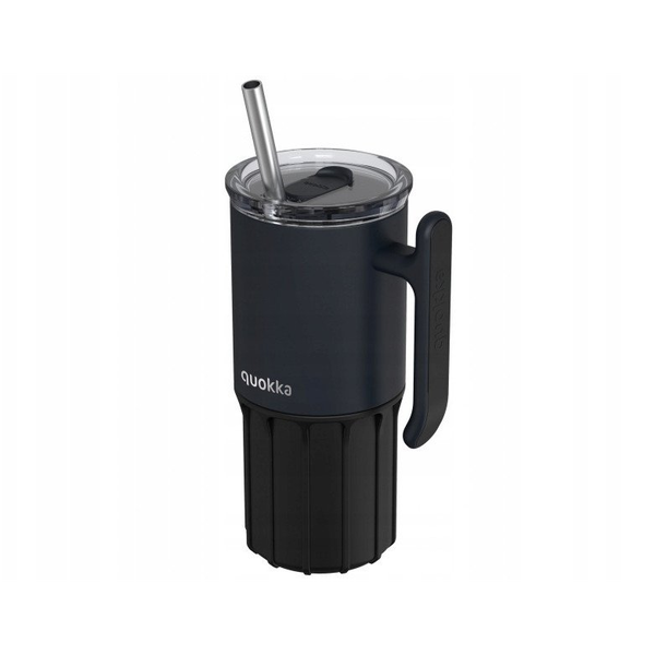 Quokka Umi - Kubek termiczny ze stali nierdzewnej 720 ml ze słomką i silikonową podstawką (Black)