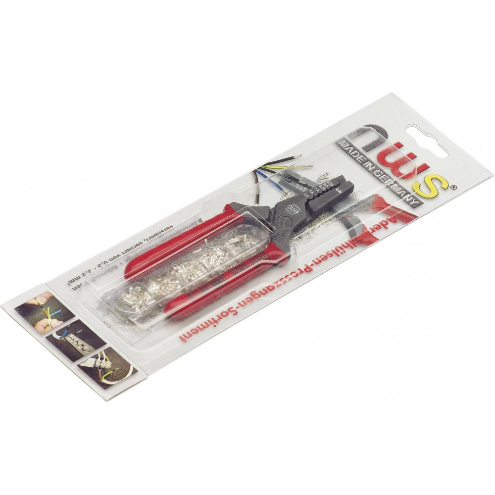 Érvéghüvely krimpelő fogó, préselő fogó, 150db érvéghüvellyel 0.5 - 2.5 mm2 NWS 143-TS (143-TS)