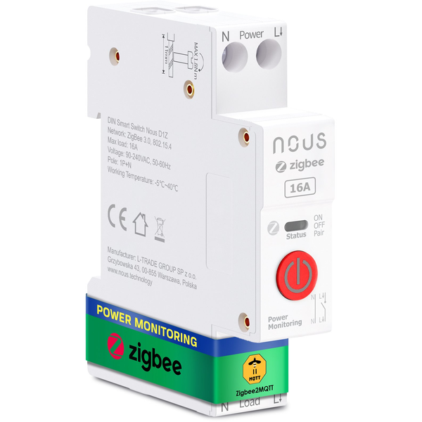 NOUS D1Z DIN-sín kompatibilis Tuya Zigbee relémodul 16A