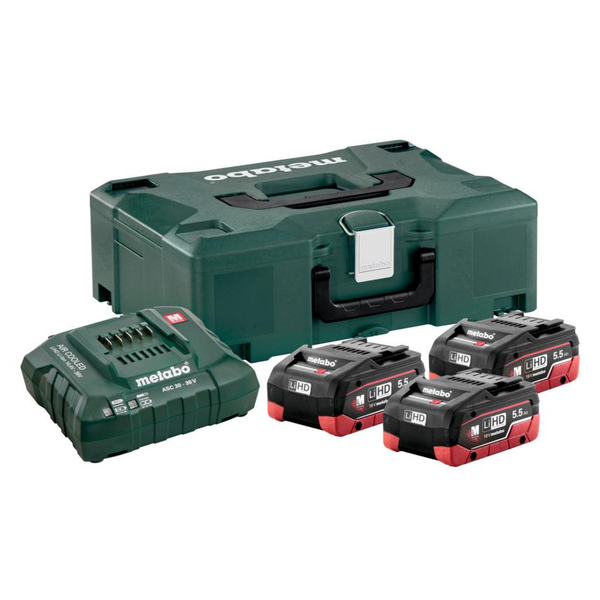 Акумулаторни батерии и зарядно устройство Metabo MetaLoc, 5.5Ah LiHD, 3 броя