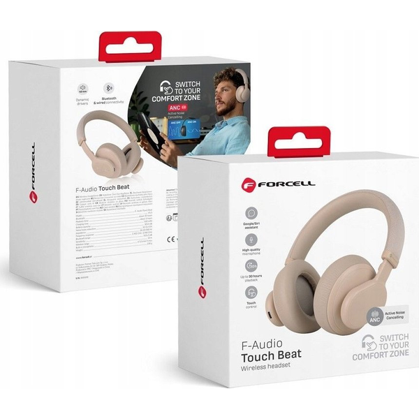 Căști fără fir ForCell F-Audio Touch Beat cu ANC - Bej