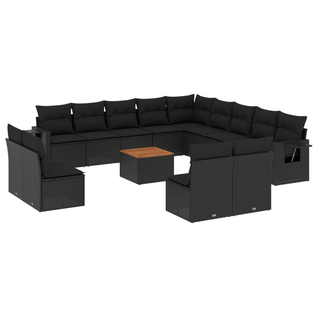 14 részes fekete polyrattan kerti ülőgarnitúra párnákkal (3257147)