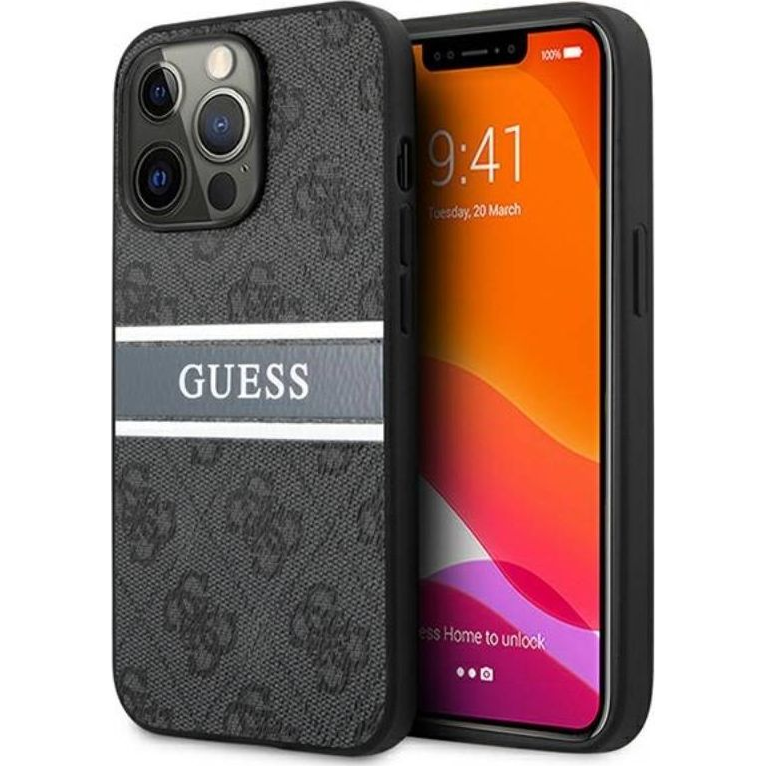 Guess PU 4G Printed Stripe Apple iPhone 13 Pro Max hátlap tok, szürke (GUE1337GRY)