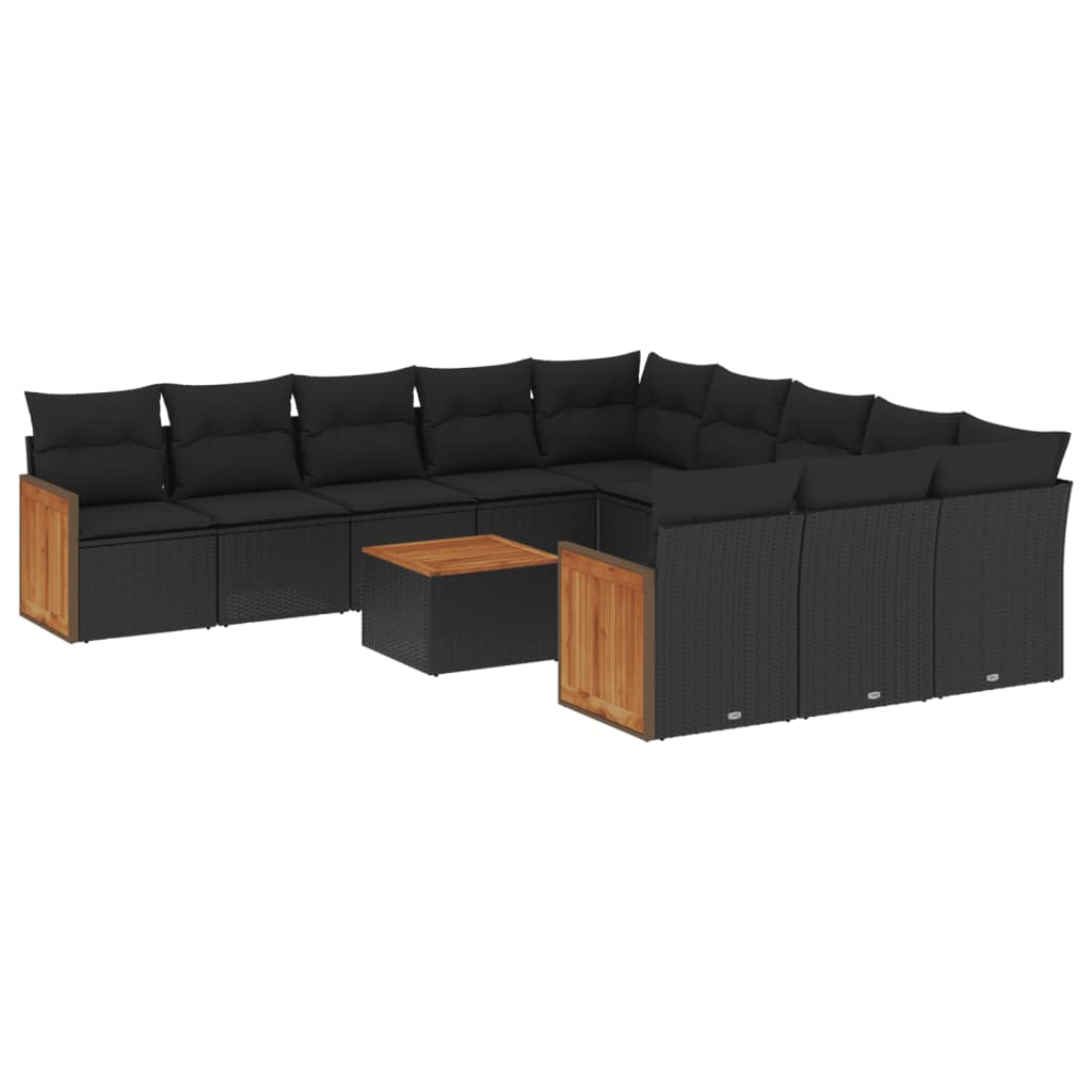 12 részes fekete polyrattan kerti ülőgarnitúra párnákkal (3228113)