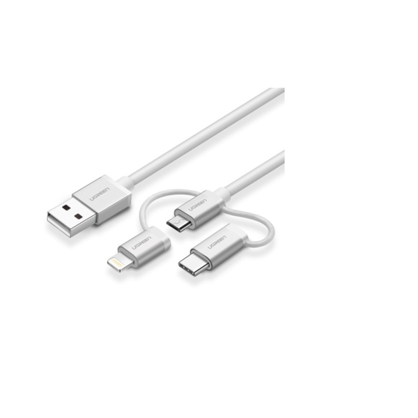 Ugreen 50203 USB кабел USB 2.0 1,5 м USB A USB C/micro-USB B/Lightning Бяла
