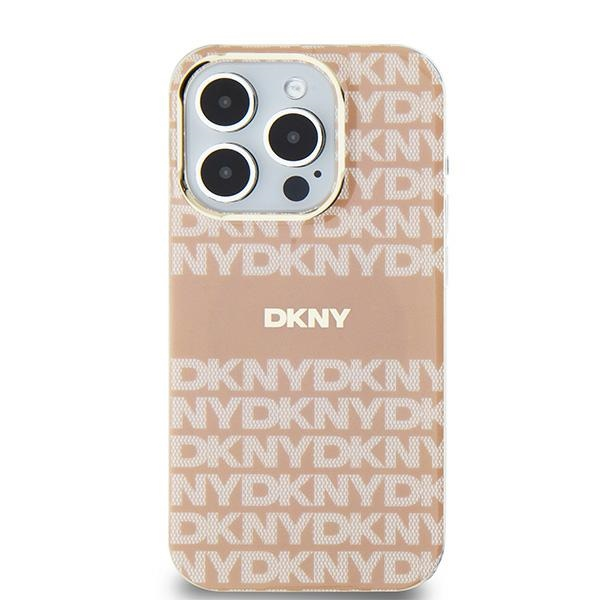 DKNY iPhone 13 / 14 / 15 MagSafe Mintás középcsíkkal PC TPU Telefon tok - Pink (DKHMP15SHRHSEP)
