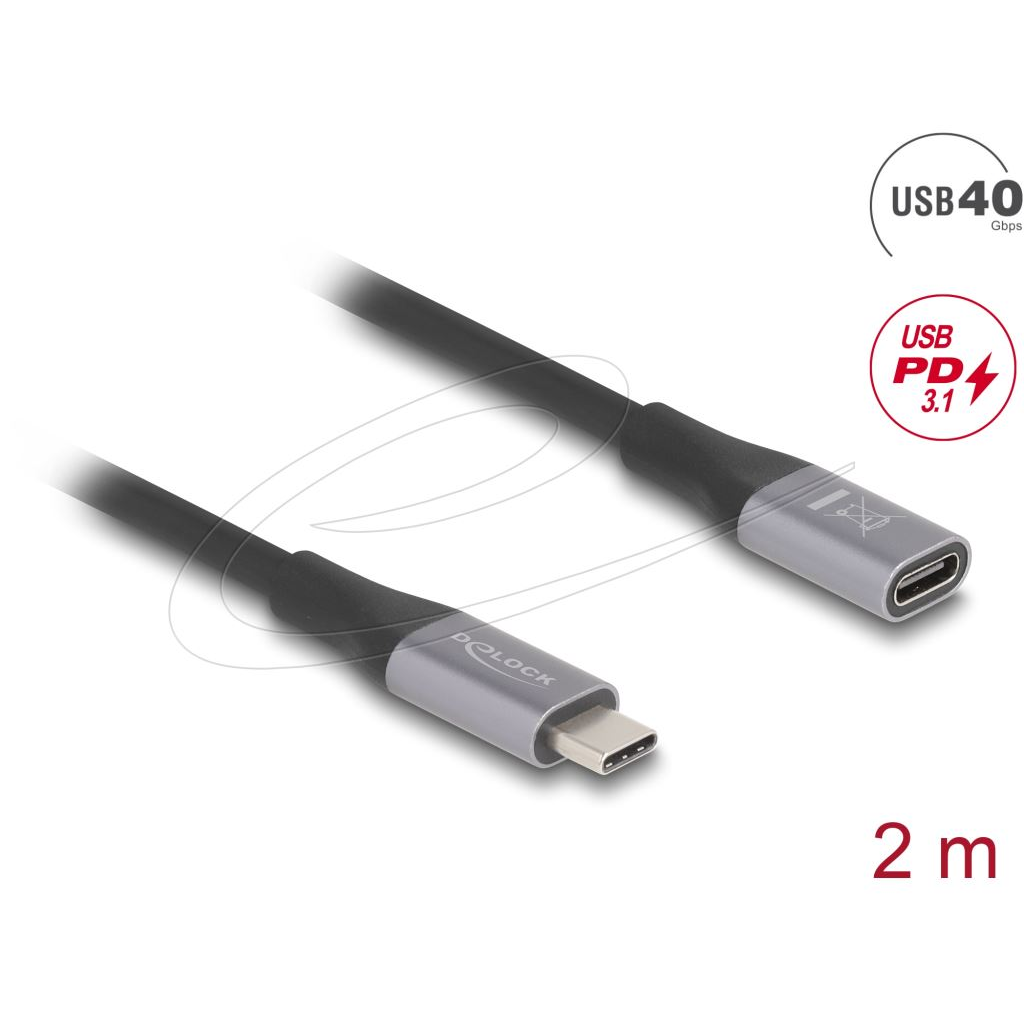 Delock USB-C PD 3.1 240 W hosszabbító kábel 2m fekete (81202) (81202)
