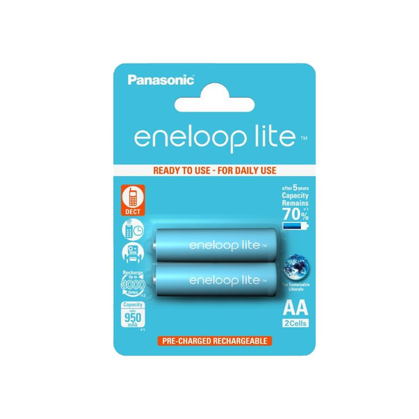 Батерии Panasonic Eneloop LITE, AA, 950mAh, 3000 цикъла на зареждане, Блистер, 2 броя