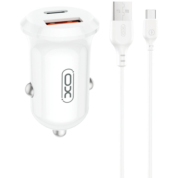 XO CC69 USB-A + Type-C autós töltő 30W + USB-A - Type-C kábel fehér (XO-CC69_W)