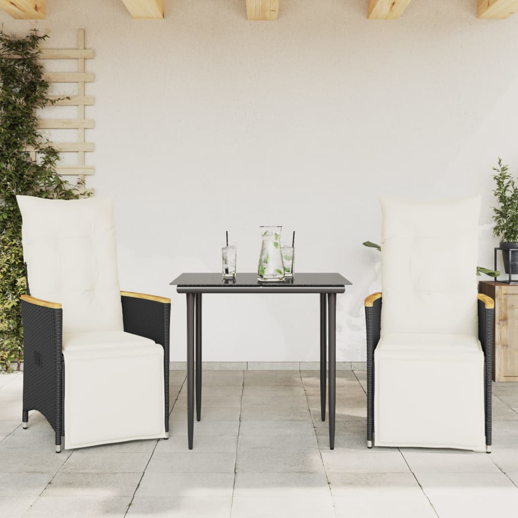 2 db fekete polyrattan dönthető kerti szék párnával (365671)