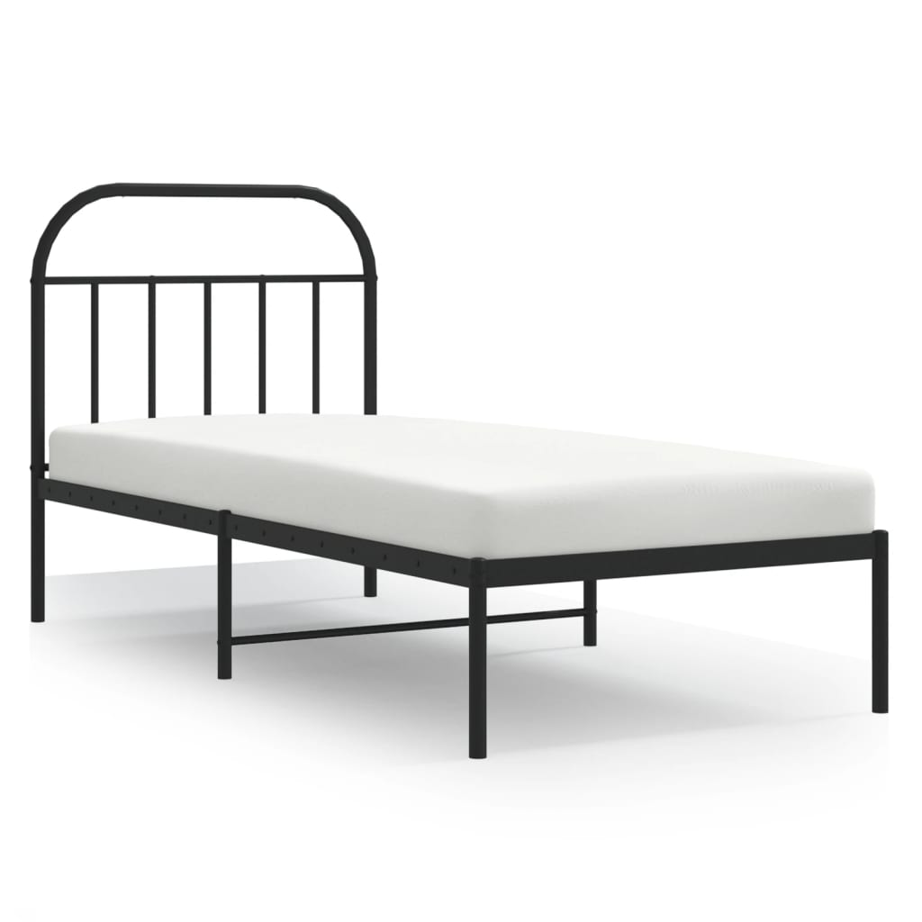 fekete fém ágykeret fejtámlával 90 x 200 cm (353628)