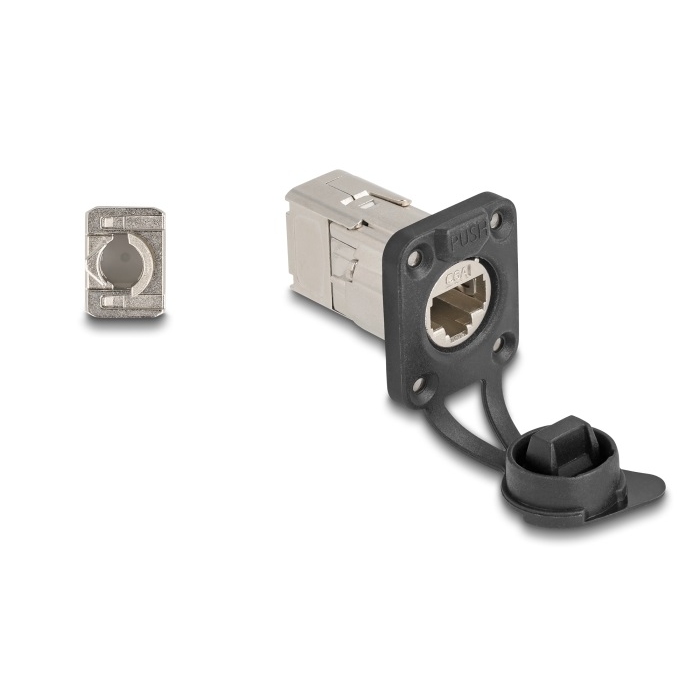 Delock D-típusú RJ45 beépített csatlakozó LSA kapcsolattal Cat.6A STP védősapkával IP66 por- és vízbiztos (67063) (67063)