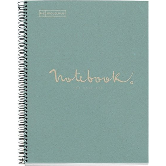 Miquelrius - Cuaderno A4 Cuadriculado Notebook Emotions 100% Reciclado, 1 Franja De Color, 80 Hojas Cuadriculadas 5 Mm, Papel 80 G Microperforado Con