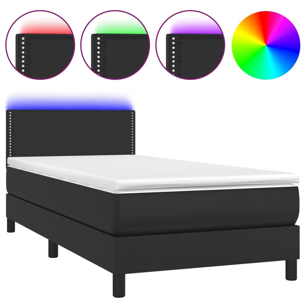 fekete műbőr rugós ágy matraccal és LED-del 80 x 200 cm (3134129)