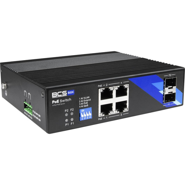 BCS BCS-B-ISP04G-2SFP Ipari PoE Switch 4 Port DIN Sín 1Gbps 2xSFP-vel