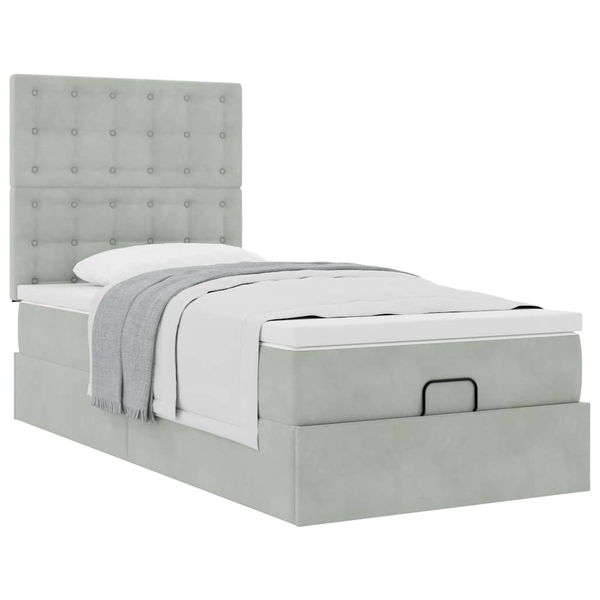 Cadru de pat otoman cu saltele Gri deschis 90x200cm catifea