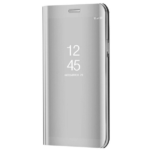 Xiaomi Mi Note 10 Lite, Oldalra nyíló tok, hívás mutatóval, Smart View Cover, ezüst (utángyártott) (92524)