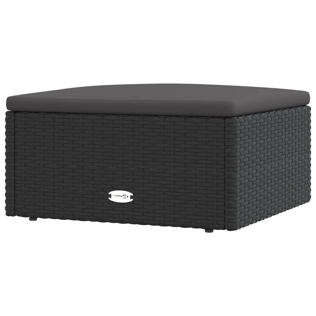 fekete polyrattan kerti lábtartó párnával (319589)