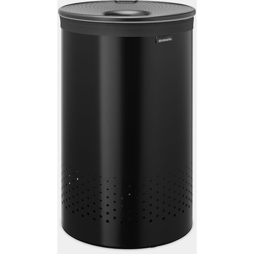 Brabantia Laundry Bin szennyestartó szellőző nyílásokkal, tépőzáras, mosható szennyesgyűjtő zsák, henger forma, nagy méret 60L, műanyag fedő, acél, sötétszürke - 242380 (242380)