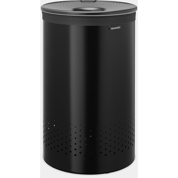 Brabantia Laundry Bin szennyestartó szellőző nyílásokkal, tépőzáras, mosható szennyesgyűjtő zsák, henger forma, nagy méret 60L, műanyag fedő, acél, sötétszürke - 242380