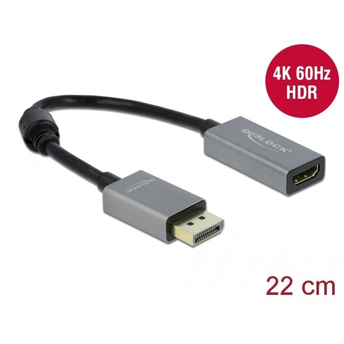 Delock Aktív DisplayPort 1.4 - HDMI kábel 4K 60 Hz 22cm (66436) (DL66436)