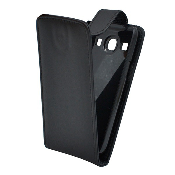 Tok álló, bőr hatású (FLIP, lefelé nyíló, szilikon tartó) FEKETE [Samsung Galaxy Core Plus (SM-G3500)] (5996457411962)