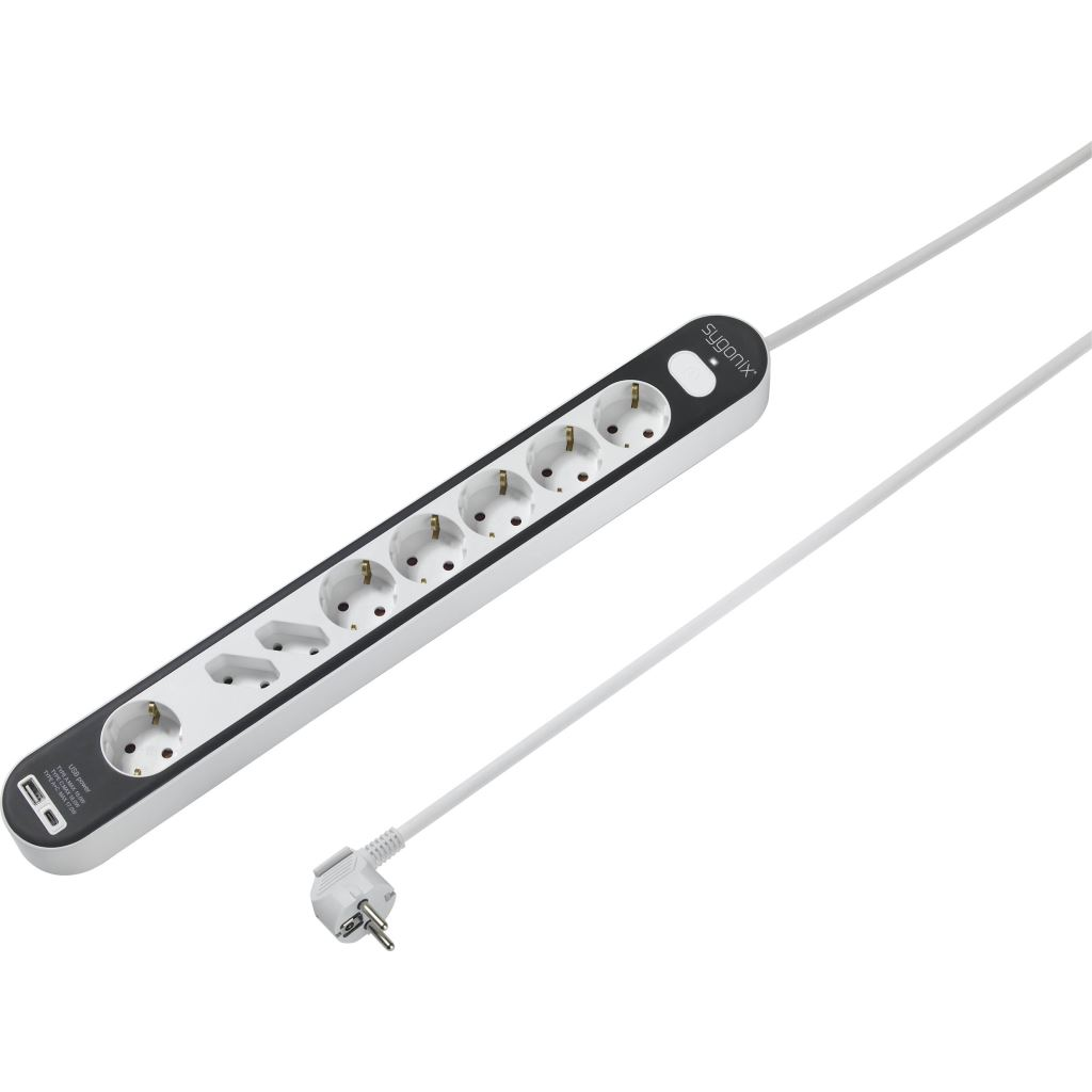 Sygonix SY-4755370 Elosztó kapcsolóval Fehér, Szürke Védőérintkezős 1,4m (SY-4755370)