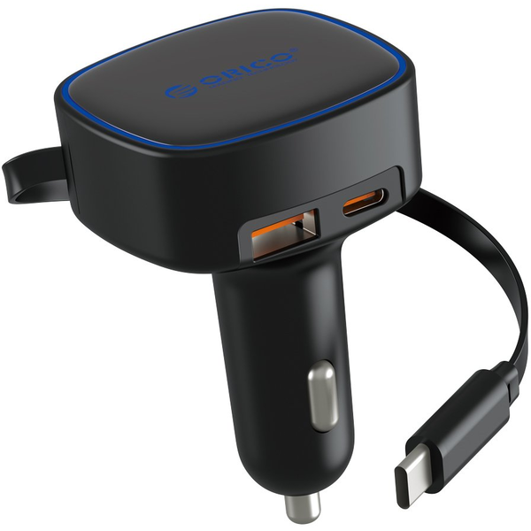 Orico autós töltő 66W, beépített visszahúzható USB-C kábellel