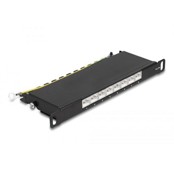 Delock 10 patch panel 8 porttal Cat.6A 0,5U fekete (66870) (DE66870)