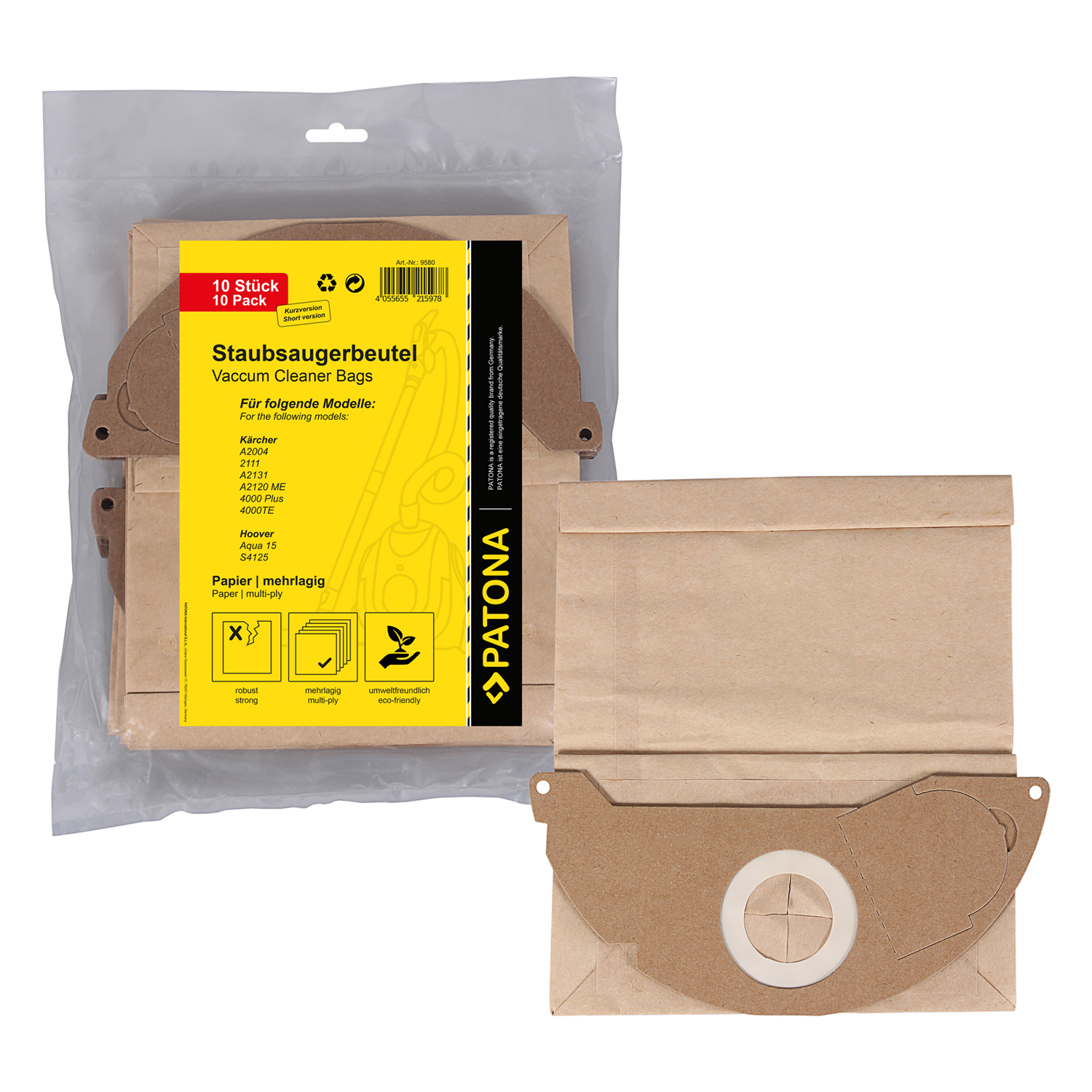 Patona PT9580 Kärcher 2111/A2004/A2120/ME4000 Porszívó Papír porzsák (10db / csomag) (PT9580)