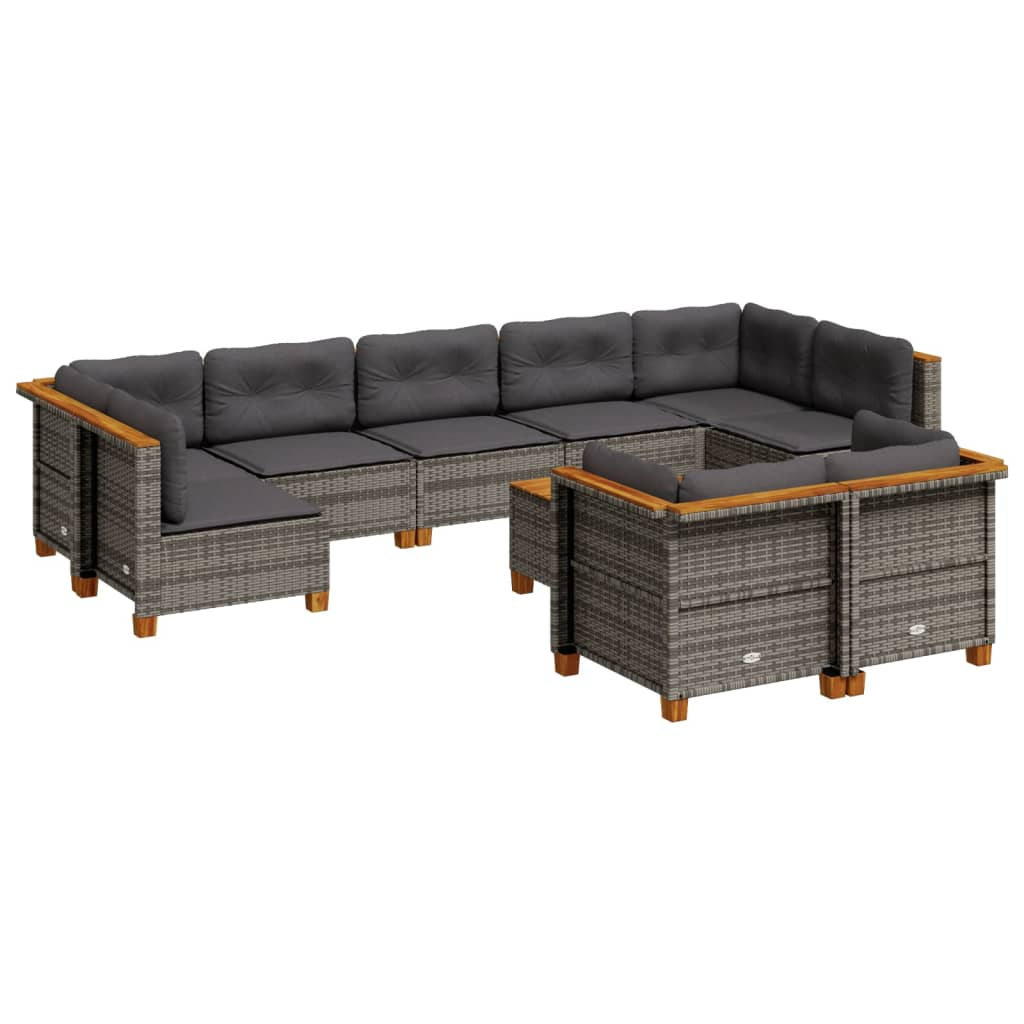 10 részes szürke polyrattan kerti ülőgarnitúra párnákkal (3261996)