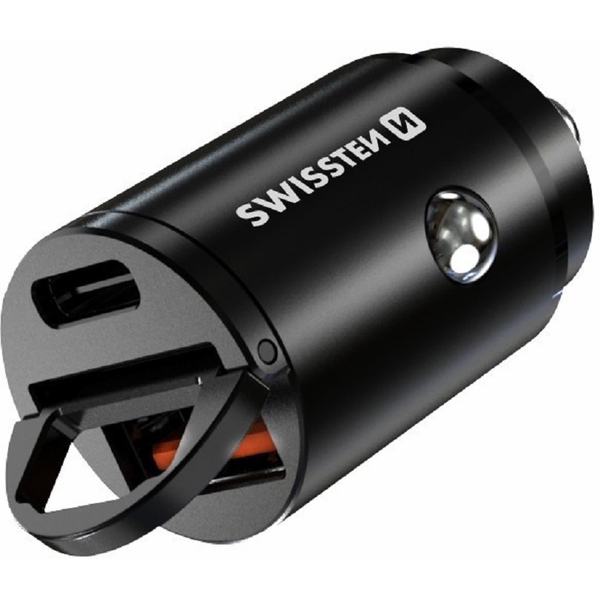 Swissten USB-A 3.0 / USB-C Autós töltő - Fekete (30W)