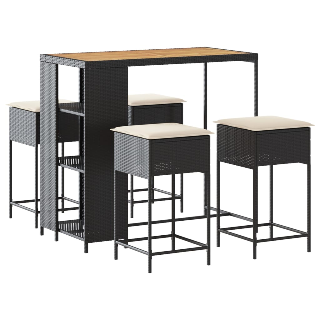 5 részes fekete polyrattan kerti bárszett párnával (3261497)