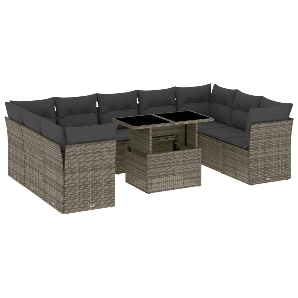 10 részes szürke polyrattan kerti ülőgarnitúra párnákkal (3266820)