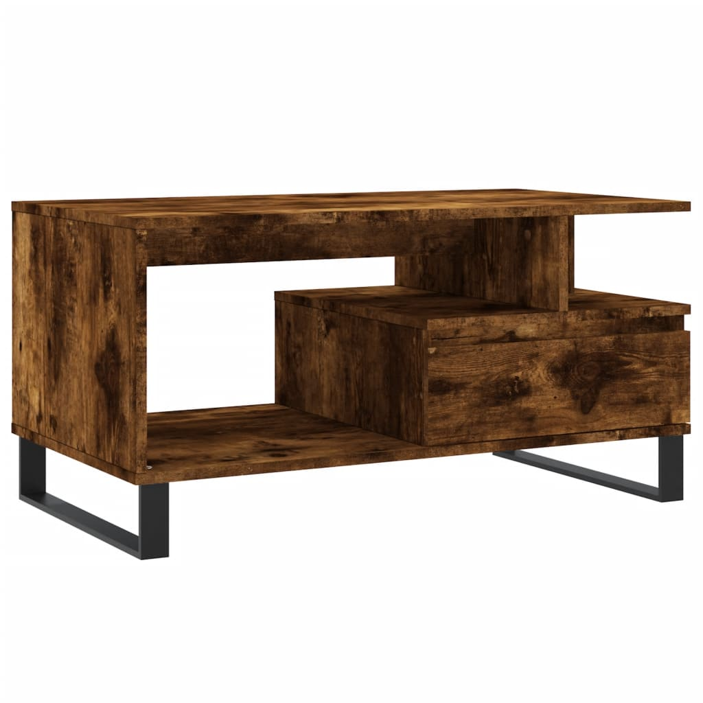 füstös tölgyszínű szerelt fa dohányzóasztal 90x49x45 cm (831033)