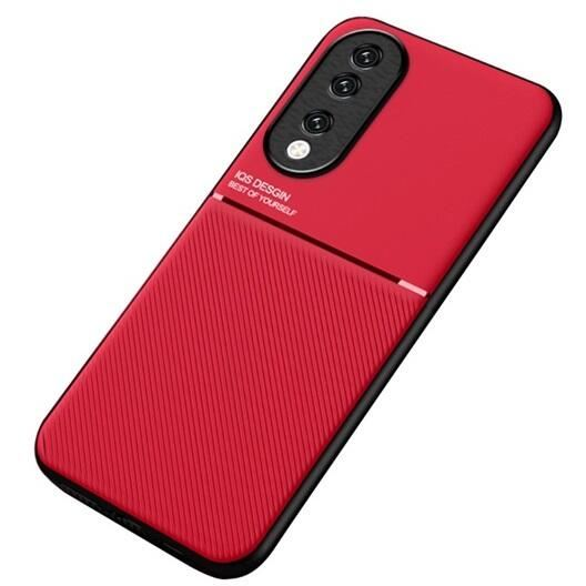 Gigapack Honor 90 5G mágneses, bőr hatású, csíkos mintás tok piros (GP-146729) (GP-146729)