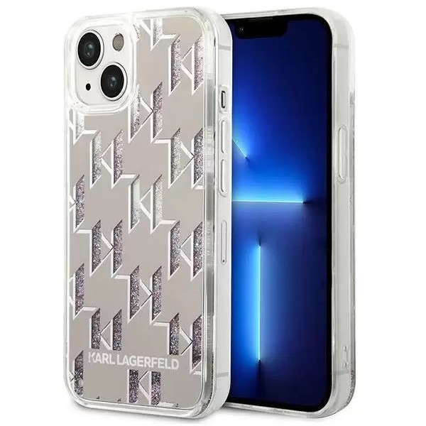 Apple iPhone 14 Plus, пластмасов заден капак, модел на монограм, течен блясък на монограма на Карл Лагерфелд, сребрист (XP127237)