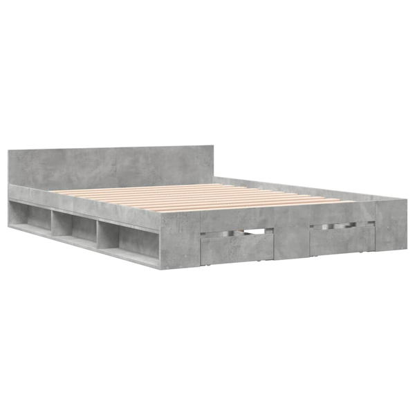 Cadru de pat cu sertare, gri beton, 150x200 cm, lemn prelucrat