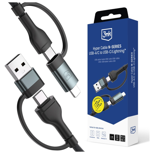 Kabel 3mk USB-C - jiné konektory 1,2 m černý