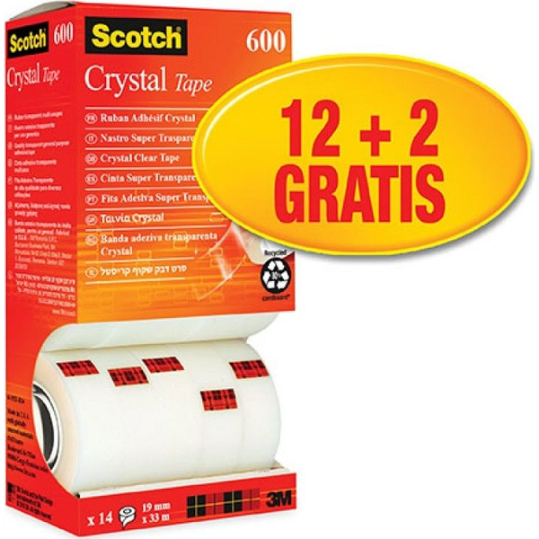 Scotch Taśma biurowa SCOTCH® Crystal (6-1933R14), 19mm, 33m, 12+2szt. GRATIS