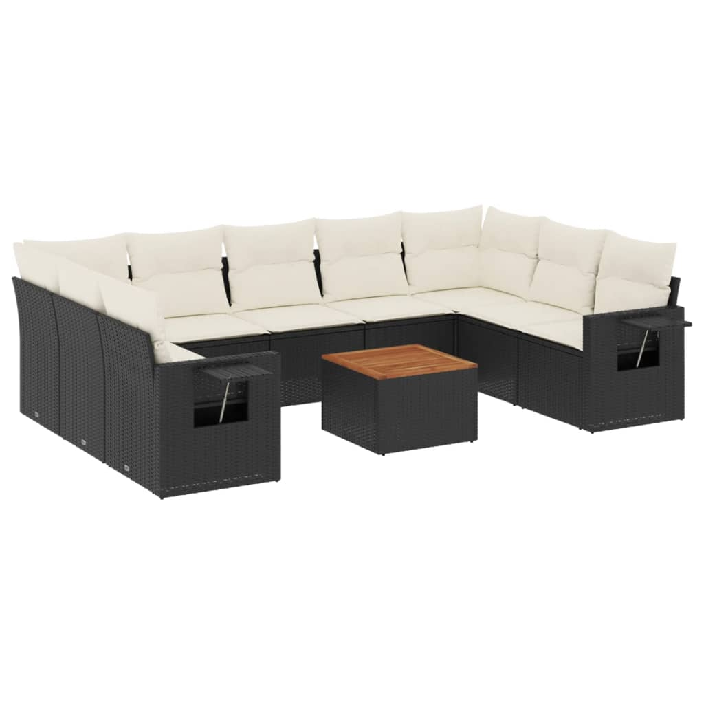 10 részes fekete polyrattan kerti ülőgarnitúra párnákkal (3257036)