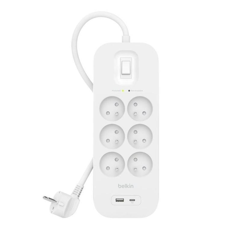 Belkin SurgePlus Túlfeszültség védő elosztó 6 aljzatos 2m - Fehér (SRB002CA2M)