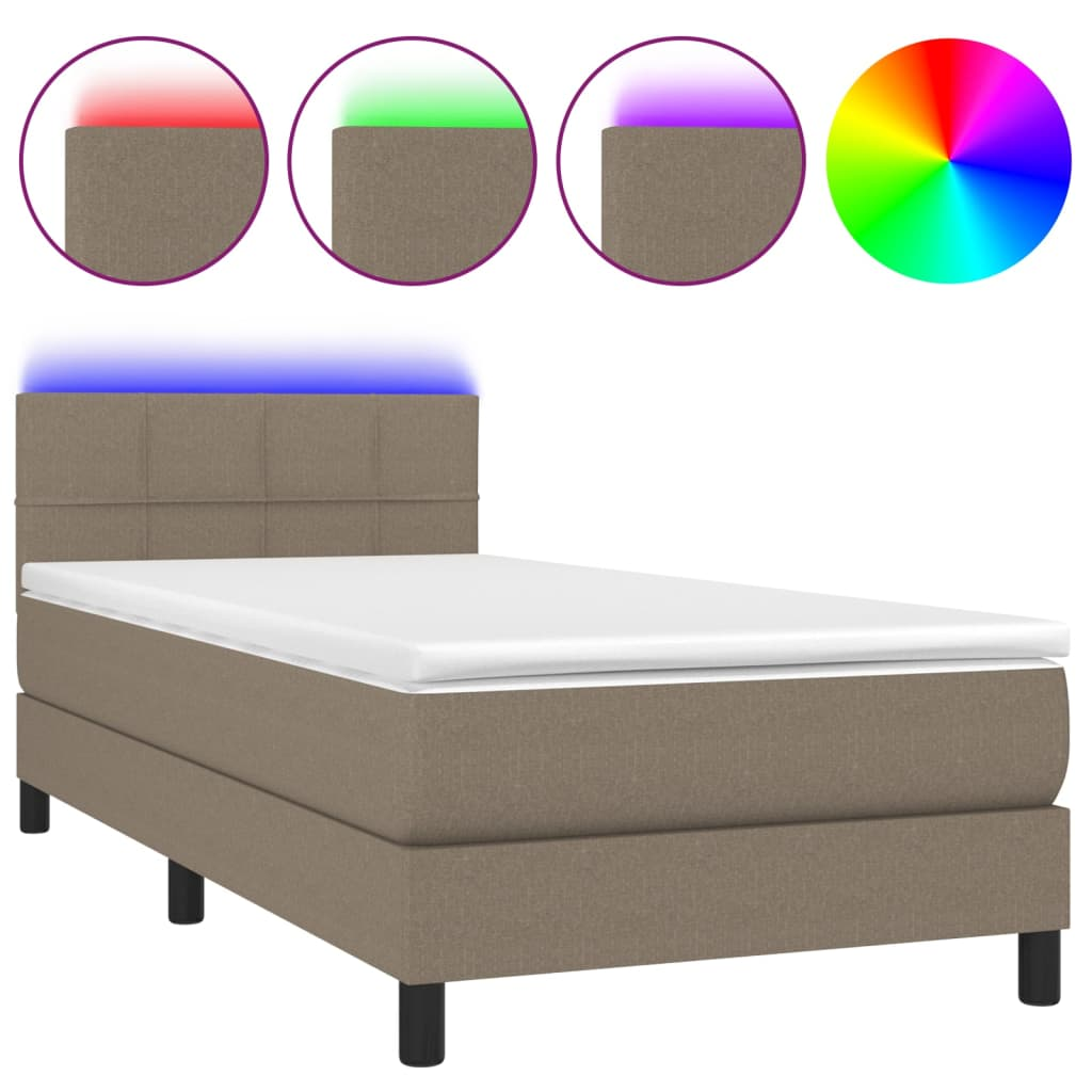 tópszínű szövet rugós és LED-es ágy matraccal 90x200 cm (3133129)