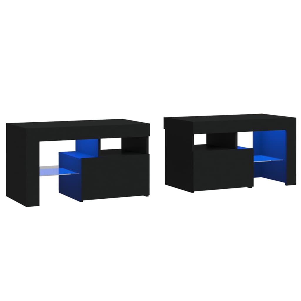 2 db fekete színű LED-lámpás éjjeliszekrény 70x36,5x40 cm (3152771)