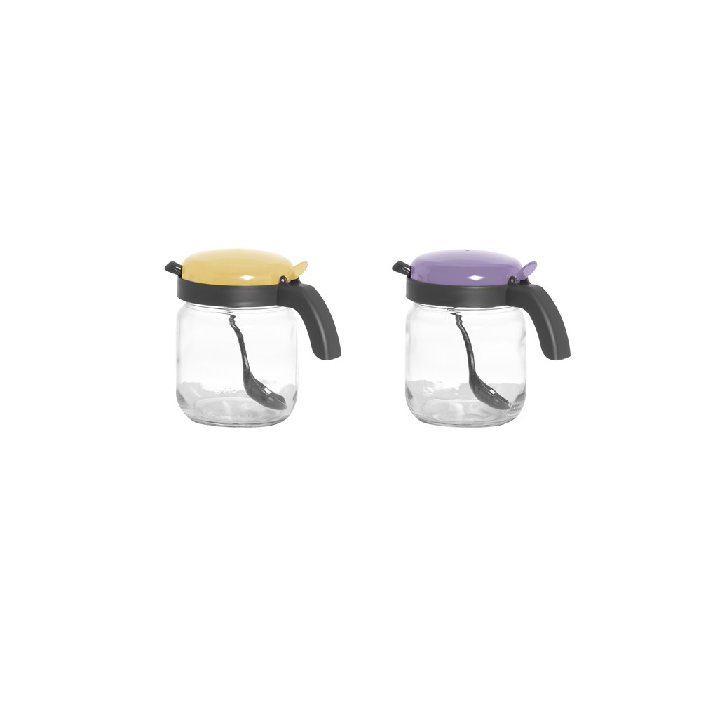 Iris 131042-580 Üveg Fűszertartó fogóval és kanállal 425ml - Homok / Lila (131042-580)