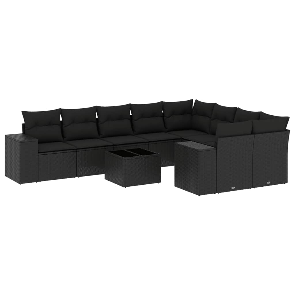 10 részes fekete polyrattan kerti ülőgarnitúra párnákkal (3255382)