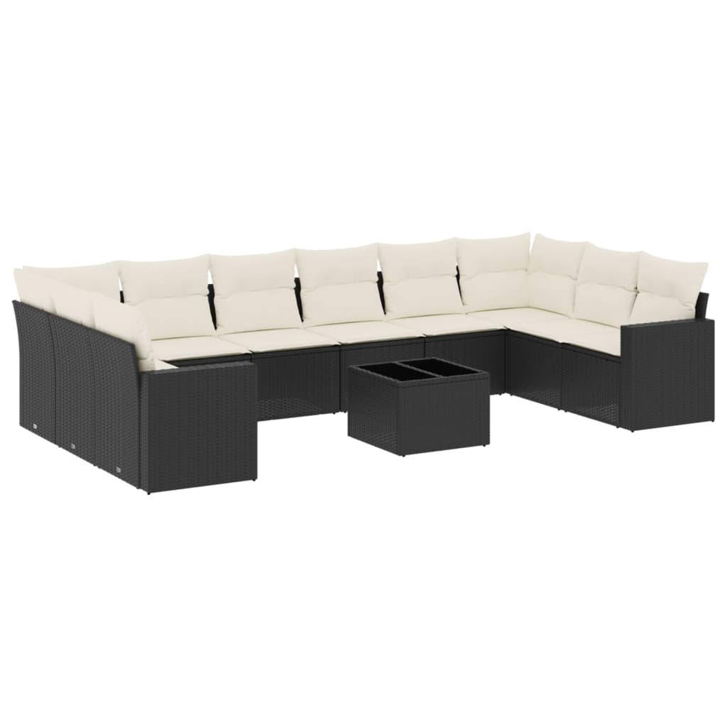 11 részes fekete polyrattan kerti ülőgarnitúra párnákkal (3219466)